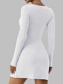 Đầm ôm body tay dài xẻ tà cổ tim mới cho nữ - trắng - Xem 2