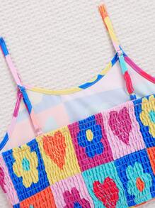 SHEIN Tween Girls' Plaid And Floral Patchwork Cami Top With Matching Skirt, 2pcs/Set - Multicolor - View 5