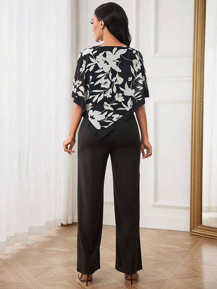 Women's Floral Print Cape Style Jumpsuit