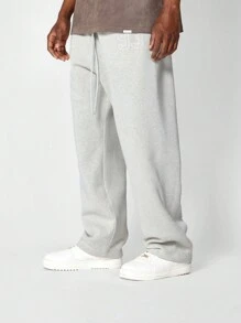 SUMWON Athletic Jogger Style Drop Crotch Sweatpants Ribbed Ankle Cuff Winter Workout Loungewear Track Pants Gym Training Performance Wide Leg Athleisure Bottoms