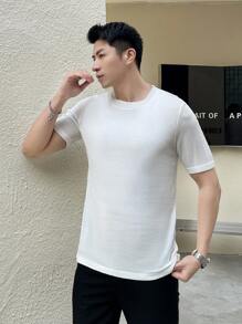 Manfinity Homme Plain Round Neck Knitted Short-Sleeve Top - White - View 8