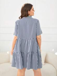 Calvaya Plus Size Women's Short Sleeve Striped Shirt Dress, For Summer