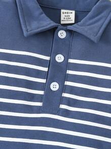 Baby Boy Casual Stripe Short Sleeve Bodysuit And Shorts Outfit - Royal Blue - View 3