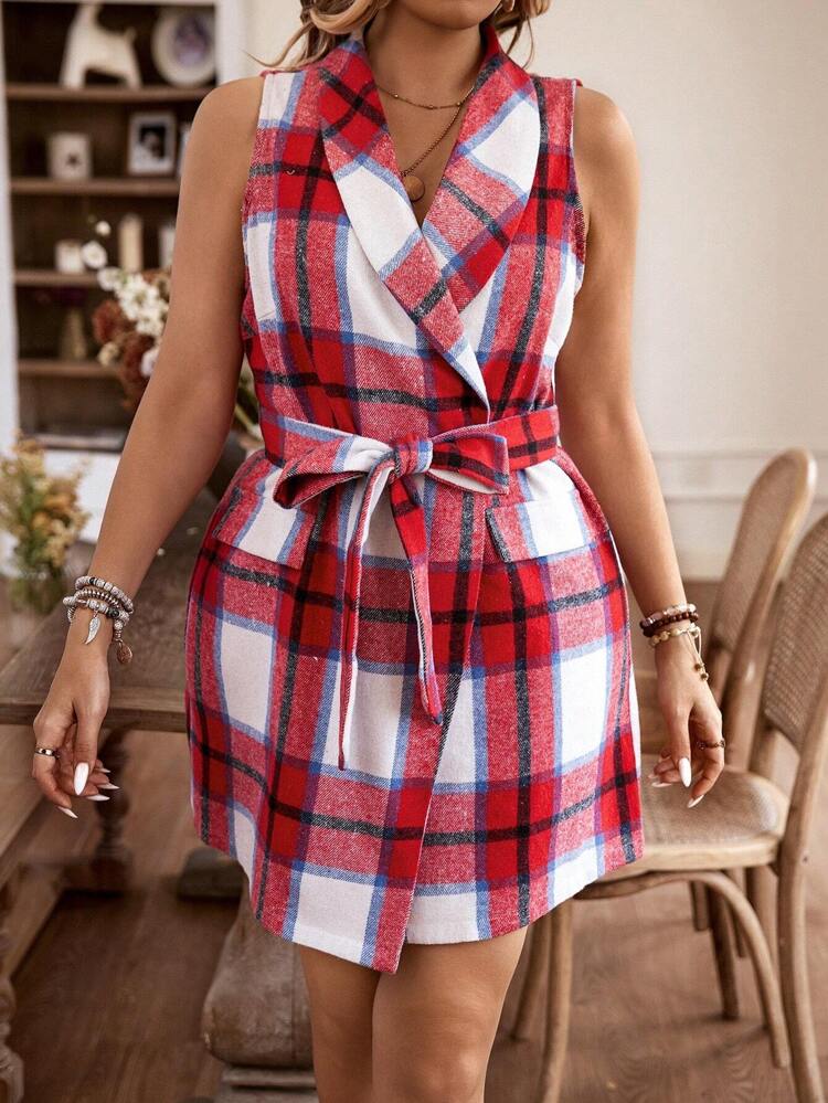 Plus Size Plaid Cape Collar Dress