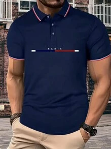 Manfinity Dauomo Men's Short Sleeve Polo Shirt With Letter Pattern Print - Royal Blue - View 1