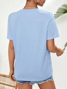 SHEIN Essnce Camiseta con estampado de mariposa y letra - Celeste - Ver 2