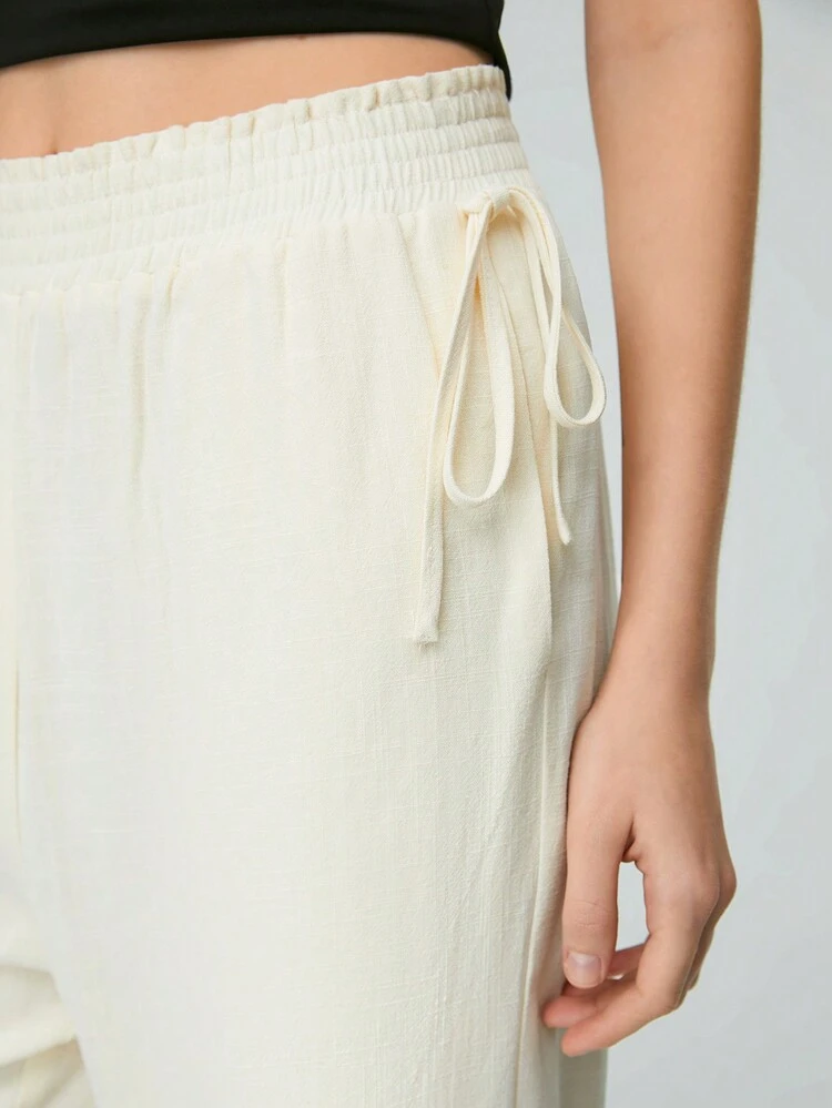 Women's Shirred Waist Straight Leg Pants