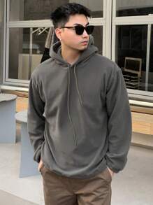 DAZY Men Drop Shoulder Drawstring Fleece Hoodie,Fall Clothes - Green - View 4