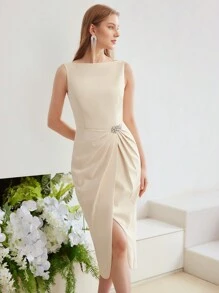 MOTF PREMIUM Vestido Tejido Con Detalles De Pedrería - Albaricoque - Ver 6