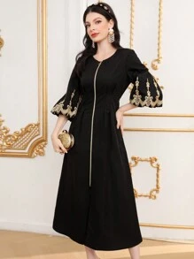 Modelyn 女士前拉链褶裥长款晚礼服 - 黑色 - 查看 7