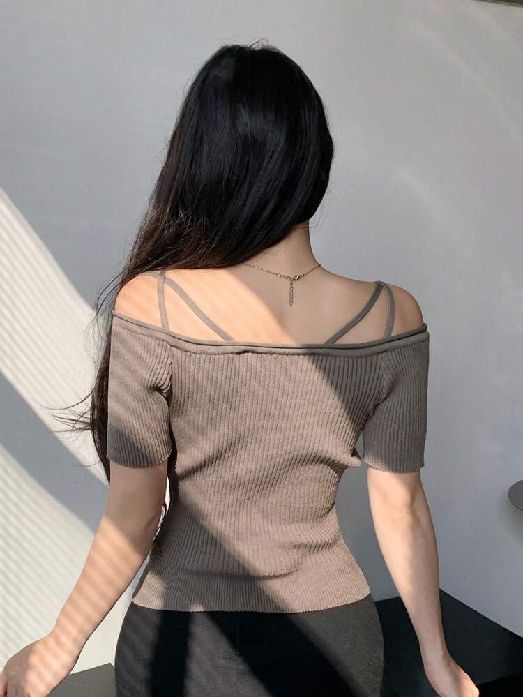 Solid Color Short Slim Fit Open Shoulder Short Sleeve Cardigan For Women Sheer