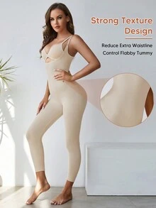 Women's High-Stretch Body Shaping Jumpsuit With Chest Support And Tummy Control - Apricot - View 3