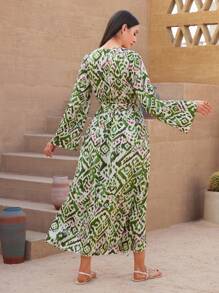 Al Najma Women's Full-Printed Long Sleeve Dress - Green - View 2