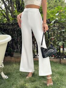 Chiquease Solid Color Casual Flare Pants, Long - White - View 4