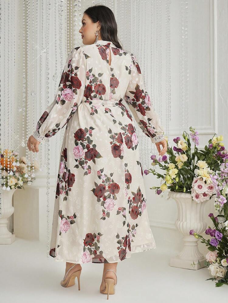 Women's Plus Size Flower Print Dress Long Evening Dresses