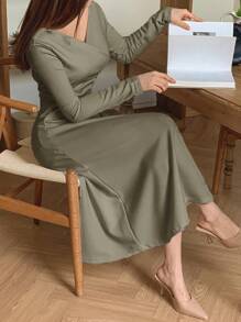 DAZY Ladies' Wrap Collar Long Sleeve Dress,Casual Women Dresses,Fall Clothes