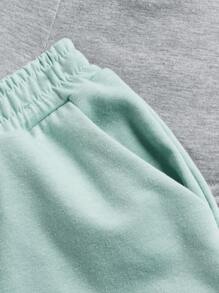 SHEIN 3款式 女童鬆緊針織彈性腰休閒短褲套裝 - 薄荷綠 - 查看 4