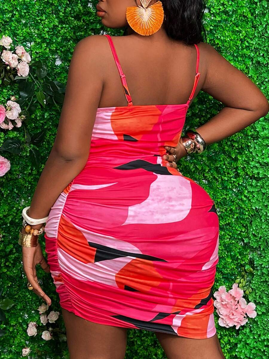 Slaydiva Vestido De Tirantes Elástico Y Plisado Para Mujeres De Tallas Grandes - Rosa Fucsia - Ver 1