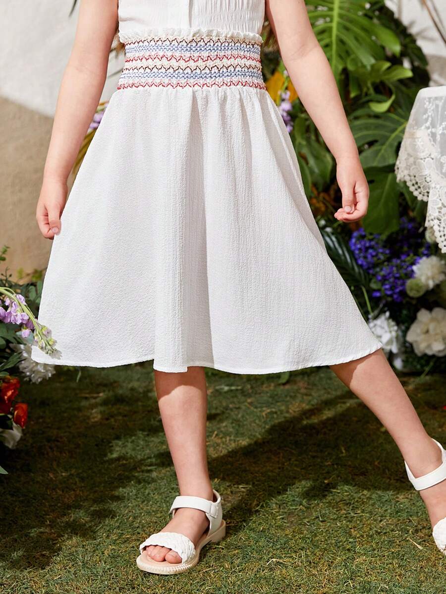 SHEIN Trẻ Cô gái Đầy màu sắc Đàn hồi Dây thắt lưng Xếp li Giải trí Váy chữ A - trắng - Xem 1