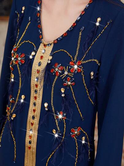 Al Najma 鑲有鑽石的編織腰帶拼接裙