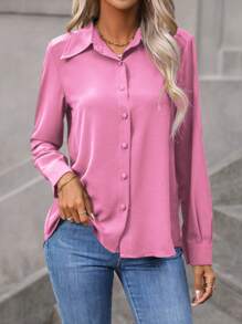 EMERY ROSE Camisa De Manga Larga De Color Liso - Rosa - Ver 3