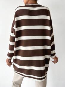 SHEIN Cottnline Striped Pattern Drop Shoulder Sweater - Black - View 2
