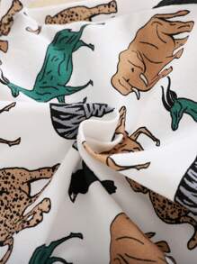 SHEIN 嬰兒男孩休閒老虎山羊大象豹紋短袖圓領上衣和短褲套裝,緊身家居服2件組 - 彩色 - 查看 6