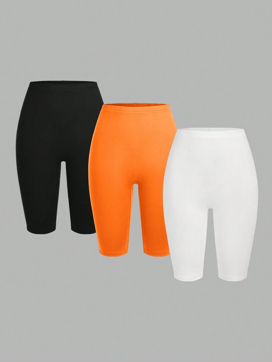 Comfortcana 3pcs Casual Simple High Waisted Tight Fit Women Capri Pants Suitable For Summer Suitable For Going Out - Multicolor - View 1