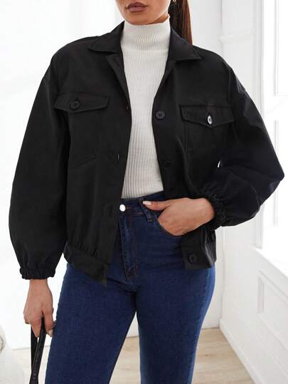 EURMUSE Flap Pocket Drop Shoulder Jacket