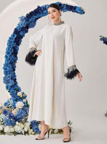 Al Najma 女式双色立领阿拉伯连衣裙