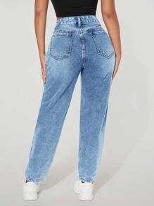 EURMUSE Quần Jeans Ống côn có Khóa Kéo Thường Ngày - Màu xanh nhạt - Xem 2