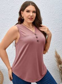 SHEIN LUNE 夏季纯色拼接 V 领大码背心 - 藕粉色 - 查看 5