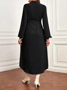 SHEIN Maternity Single-Breasted Long Sleeve Shirt Dress - Black - View 2