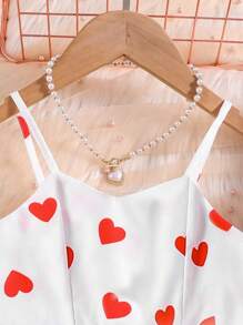 SHEIN Glamorique Kids 少女心印花網眼吊帶裙 - 白色 - 查看 3