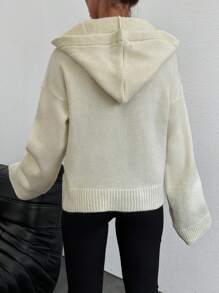 EURMUSE Women's Solid Color Hooded Loose Sweater With Dropped Shoulders - White - View 2