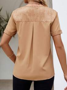 SHEIN LUNE Women's V-Neck Short Sleeve Shirt - Apricot - View 2