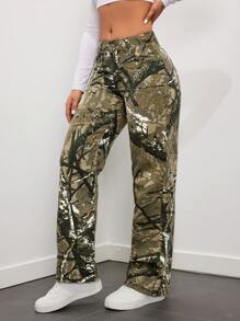 SHEIN ICON Jeans Rectos Lavados Con Cintura Baja Y Estampado - Multicolor - Ver 2