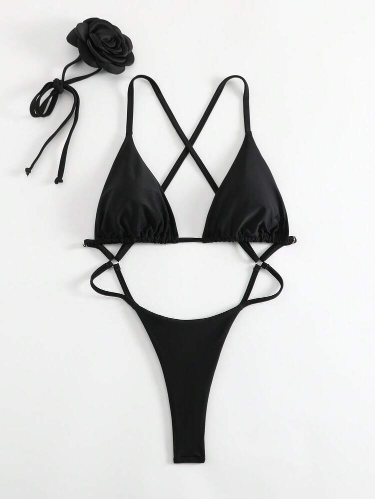 Women's Solid Color Spaghetti Straps One-Piece Swimsuit Summer