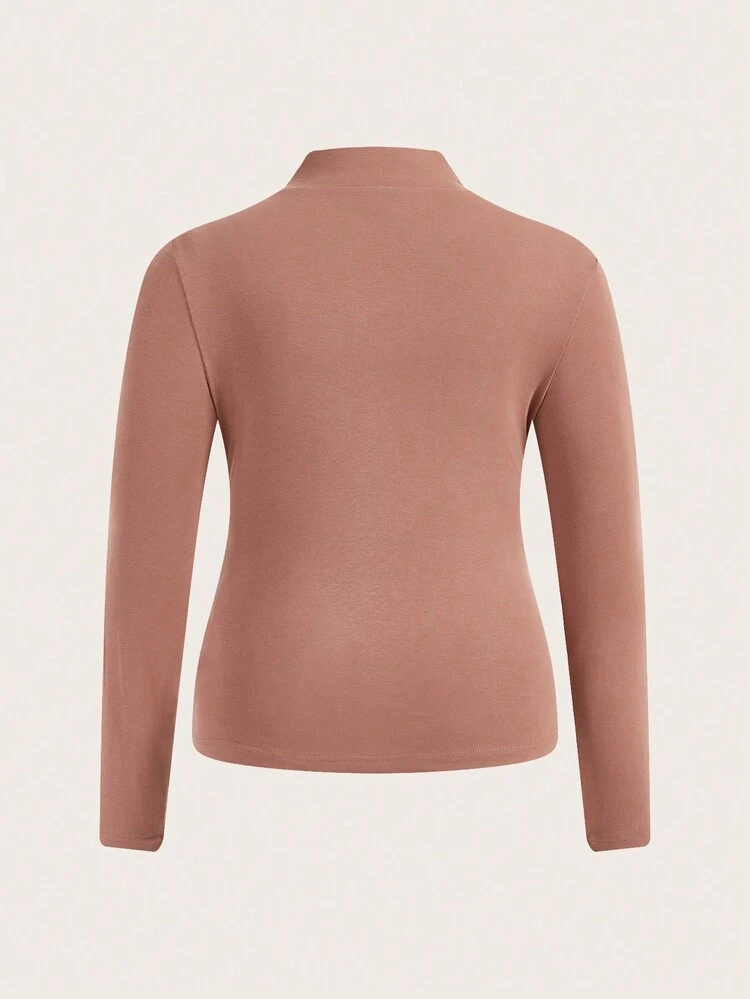 Stand Collar Solid Color Long Sleeve T-Shirt