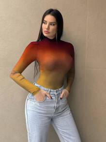 SHEIN Essnce Women's Gradient Stand Collar Bodysuit