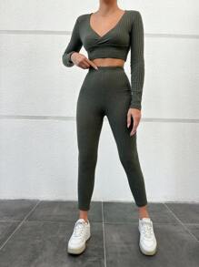 EURMUSE Women Two-Piece Outfits - Army Green - View 4