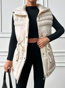 EURMUSE Drawstring Waist Puffer Vest Coat - White - View 3