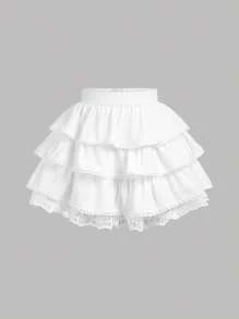 SHEIN Girlism Tween Girls' Vacation & Leisure Spring/Summer Woven Tiered Ruffle Skirt