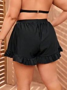SHEIN Swim Curve Summer Beach Plus Size Swim Skirt Decorated With A Bow And Ruffled Hem - Black - View 2
