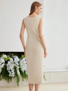 MOTF PREMIUM Vestido Tejido Con Detalles De Pedrería - Albaricoque - Ver 5