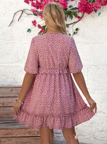 SHEIN Maternity Floral Print V-Neck Bell Sleeve Dress - Pink - View 2