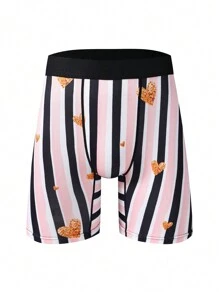 Men's Heart Striped Boxer Shorts - Baby Pink - View 1