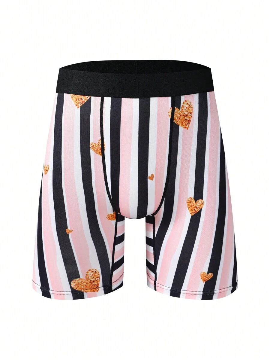 Men's Heart Striped Boxer Shorts - Baby Pink - View 1