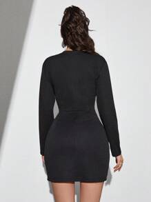 SHEIN Cottnline Ribbon Detailed Dress - Black - View 2