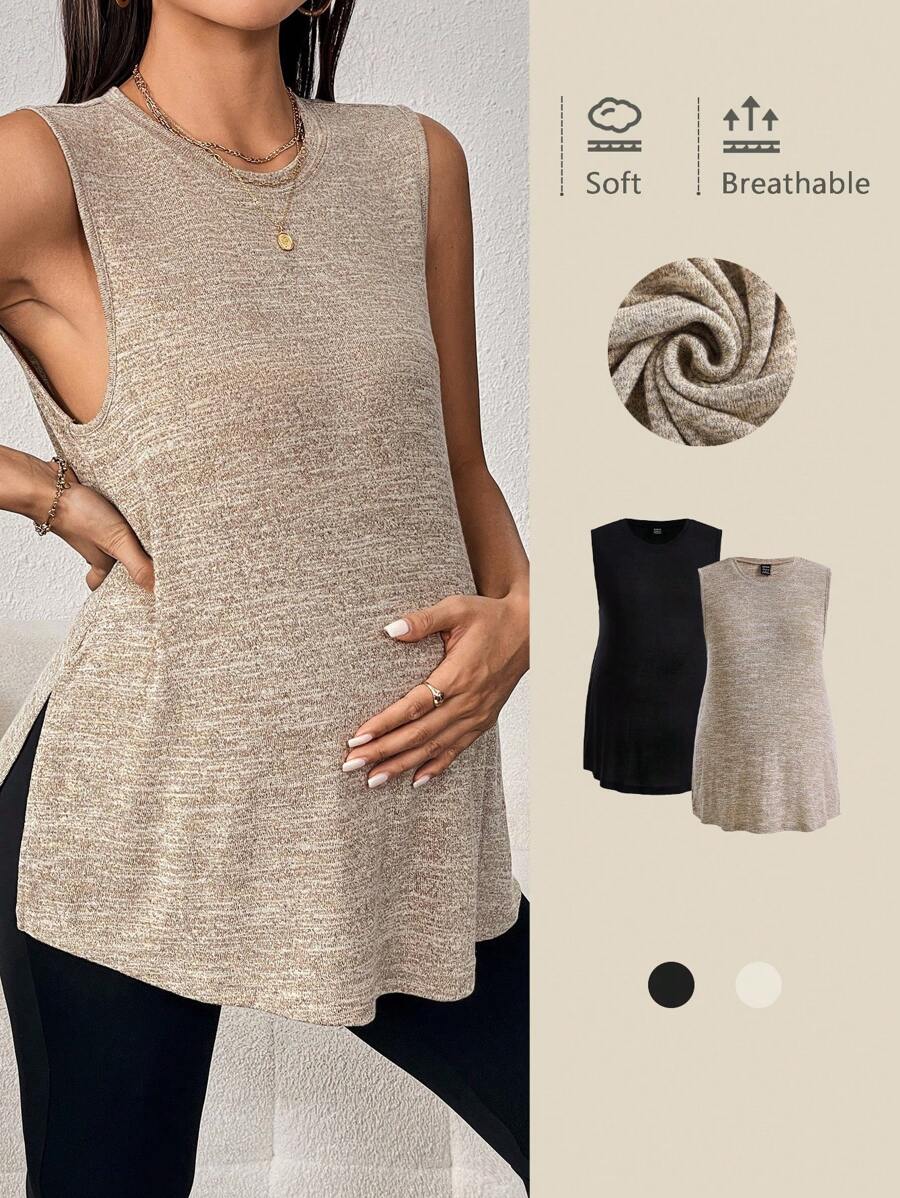 SHEIN Maternity Split Hem V-Neck Tank Top - Multicolor - View 1